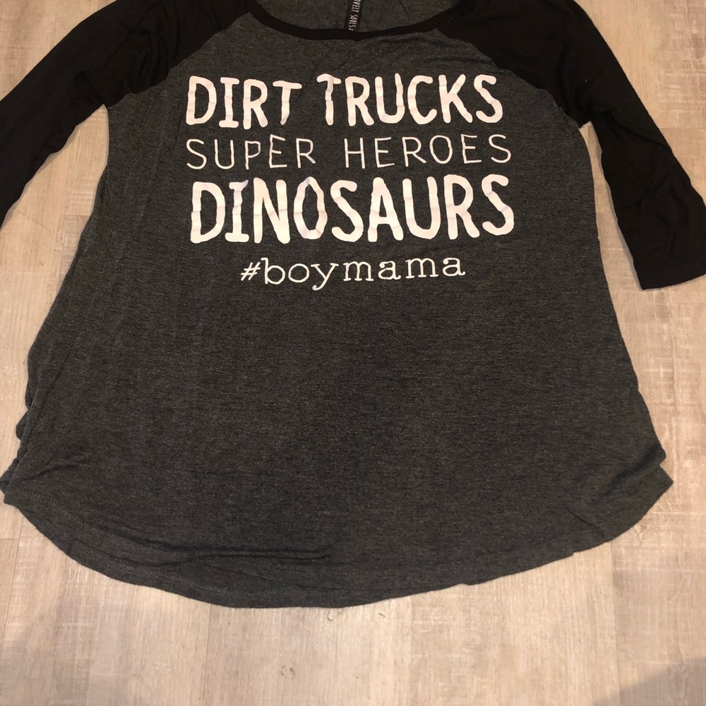 Boy mom baseball tee in charcoal + black sleeves